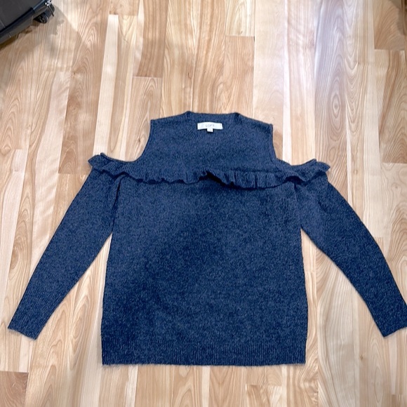 Loft Cold Shoulder Ruffle Fuzzy Sweater - Picture 2 of 6